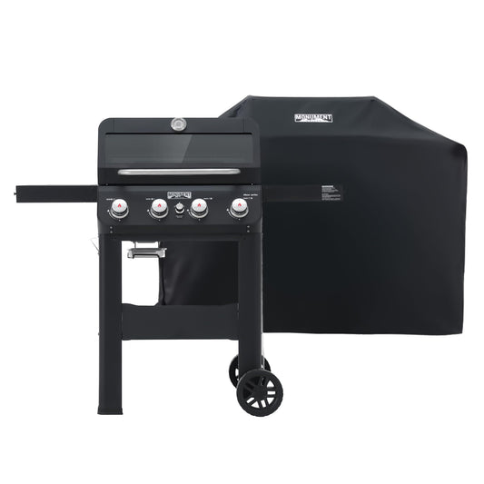 "Monument 4-Burner Propane Grill, Black SS, Clearview Lid, Foldable Shelf, w/ Cover – Mesa420MF (B0DFC2W299)"