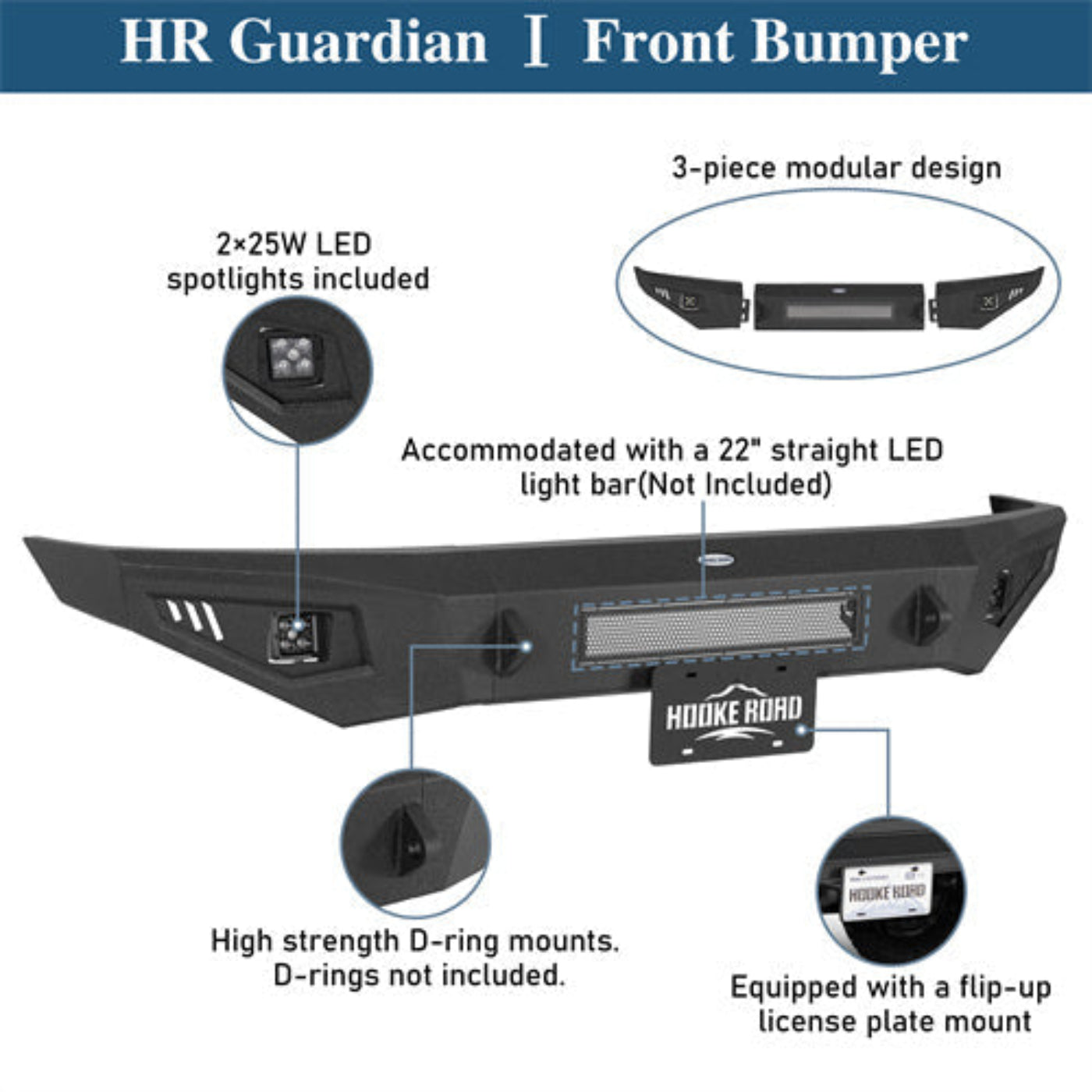 1992-1996 Ford F-150 F-250 F-350 Bronco Front Bumper - Hooke Road - HE.8543